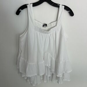 Chic Me Large White sleeveless Tank textured Tear Ruffle White Square Neck Line